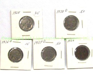 lot 175 image: 1920s-1930s Indian head buffalo nickles