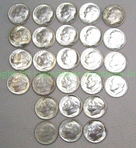 lot 57 image: Silver pre 1965 Roosevelt dimes (Bid is times the quantity of 26)