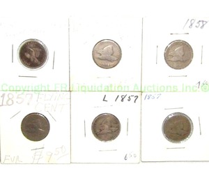 lot 58 image: 1857-1858 flying eagle cent (6 total)