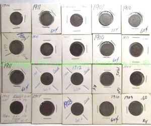 lot 120 image: Antique early 1900s Liberty head V nickels, 20 total