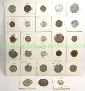 lot 118 image: Antique coins from around the world including Japan, Switzerland, Turkey, and others
