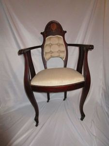 lot 9 image: Beautiful Antique Chair, mid 1800s to early 1900s, Pearl inlay in backrest, cushions still full, appears to be same maker as lot 10
