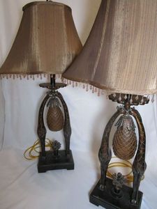 lot 48 image: 2 Matching Maitland Smith Giraffes and pineapple lamps w lampshades, HEAVY, DESCRIPTION FOR DETAILS
