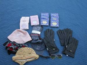lot 80 image: Womens hats, leather gloves, sunglasses, lip masks