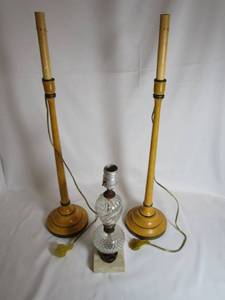 lot 88 image: 2 Vintage melting candle lamps, 1 crystal lamp with marble base, no lamp shade
