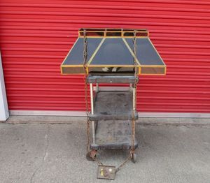 lot 54 image: HARD TO FIND CORBETT LIGHTING INC. Antique Rectangle Chandelier w 3 Globe Lights