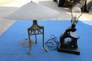 lot 113 image: 2 Unique Vintage lamps, one with metal lamp shade