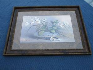 lot 115 image: Large floral framed painting roughly 46.5x34.5