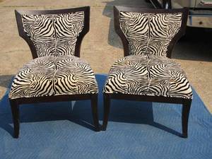 lot 144 image: 2 matching oversized zebra print accent chairs