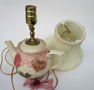 lot 153 image: very unique teapot lamp with MORLEE lamp shade