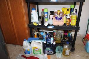 lot 48 image: Cleaning Lot Swiffer Wet Jet Refills, Bleach, Bissell Cleaner, Rat Killer and MORE