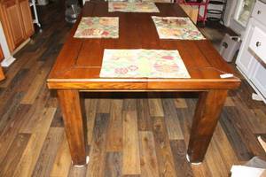 lot 59 image: Solid Oak Kitchen Table with Pop-Up Leaf made in Malaysia