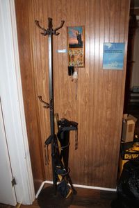 lot 118 image: Iron Coat and Umbrella Stand, Key Wall Plaque, and No Strangers Plaque