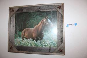 lot 101 image: Horse in the Meadow Print with Rustic Frame