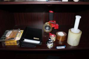lot 127 image: Shrinkwrap Roller, Tape Gun and Packing Tape, Velcro and Day Planner Organizer
