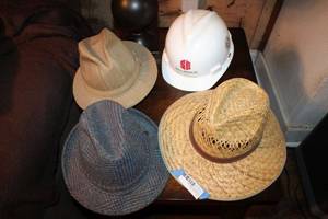 lot 132 image: Hat Collection Straw Hat, Pendleton Wool Hat, Country Gentleman Canvas Hat and Hard Hat Size 7 14