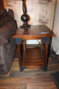 lot 131 image: Side Table with Wood Panel Style and Metal Corner Brackets, Matches Lot# 160