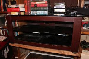 lot 145 image: TV Stand by Z-Line Designs Features Black Glass Shelves CONTENTS NOT INCLUDED