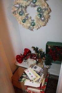 lot 368 image: Christmas Lot Blue and White Wreath, Green and Red Wreath still in Box, Outdoor Snowman Lights, and More
