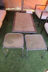 lot 204 image: 3 Glass Top Patio Tables as shown