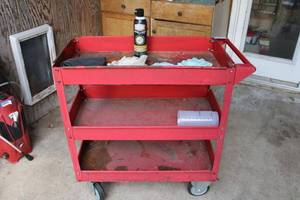 lot 188 image: Red Metal Cart Plus Gloves