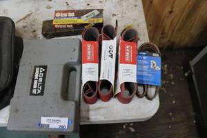 lot 280 image: Sharpening Oil Stones, Delta Sanding Drum Kit, Sanding Belts