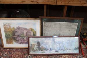 lot 261 image: Wall Art Claude Monet Les Barques-Rigates a Argenteunil Print, David Ott Barn Print, 1872 View of Jefferson, TX