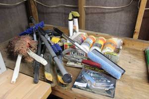 lot 244 image: Automotive Cleaners 22 Wiper Blades, Armor All Wipes, Magnetic Mount Power Light Unopened, Brushes and More