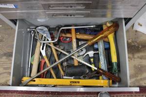 lot 238 image: Large Tools Rubber Mallet, Long Shaft Screwdrivers, Hammer, Pry Bar and More