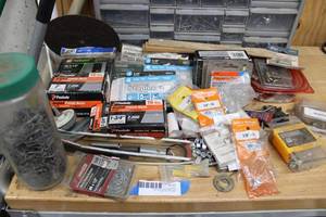 lot 222 image: Misc. Hardware Finish Nails, Staples, Nuts and Washes