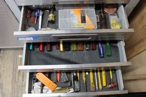 lot 231 image: 3 Drawers of Tools Nut Driver Set, Hardware, Chisels and Files