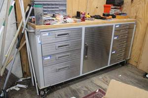 lot 220 image: Seville Classics UltraHD 12-Drawer Lockable Rolling Cabinet Workbench, 72 x 20 x 37.5, Granite Gray (CABINET ONLY)