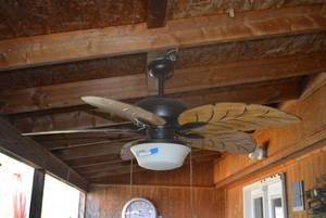 lot 355 image: Harbor Breeze Ceiling Fan Palm Leaf Style MUST BRING TOOLS TO REMOVE