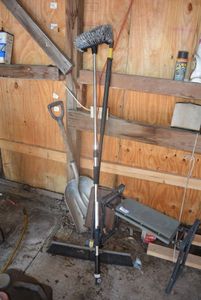 lot 350 image: Push Broom, Snow Shovel, Car Wash Brush and Portable Seat