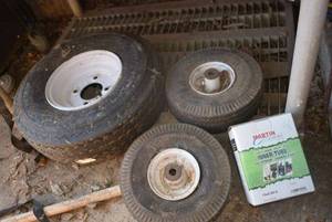 lot 325 image: Mower and Dolly Tires  4.10 and 5.70-8 Plus Martin Wheel Inner Tube 13x5.00-6