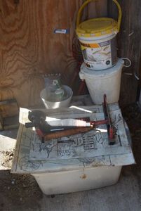 lot 321 image: Fishing Lot Fishin Gear Portable Line Spooling Station, Lake Maps, Rope, Reel and Bait Buckets