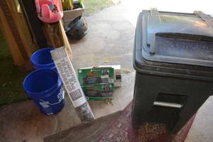 lot 199 image: Trash Bin, Trash Bags, Hands-Free Trash Bag Holder, Buckets