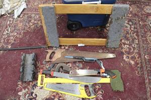 lot 272 image: Collection of Hand Saws, Miter Box and Dolly