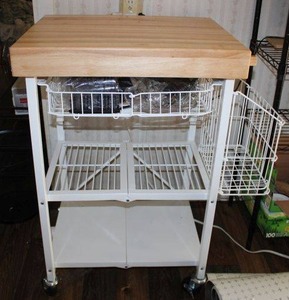 lot 13 image: White Rolling Kitchen Cart with Top Cutting Board CART ONLY