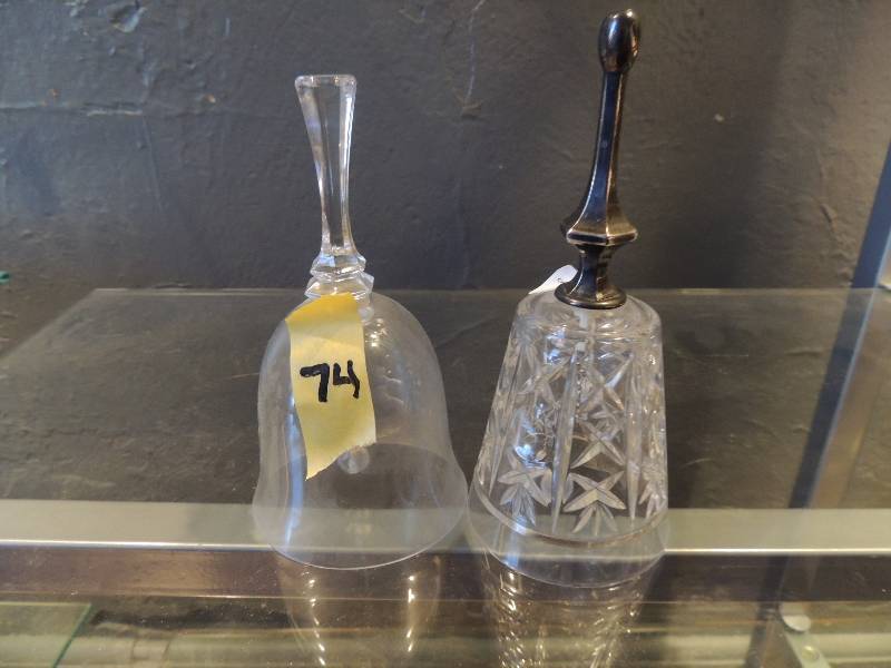 lot 74 image: 2 crystal bells both are 6 tall...