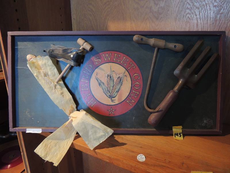 lot 145 image: Wall Art 11x24 Corn, Hay Hook, Tr...