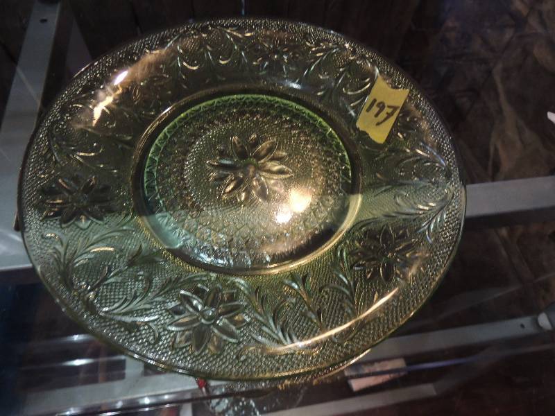 lot 197 image: Pressed Green Glass  -Green Glass Plate