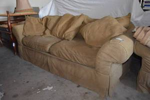 lot 9 image: Tan Canvas Fabric Highly Durable Couch