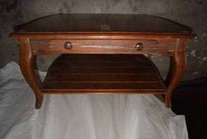 lot 15 image: 2-Tiered Side Table with Drawer Model 7720 Tag reads Made in Guatamala