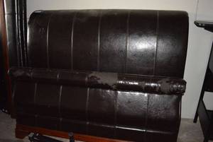 lot 18 image: Brown Sleigh Bed and Upholstered Side Boards, Needs Re-Upholstered