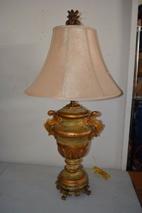 lot 83 image: 41 Crackle Cream Colored Table Lamp in Ornate Urn Style Made by Alexander John