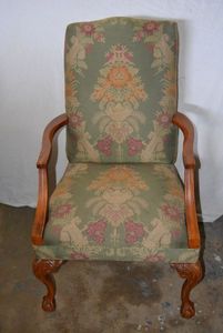 lot 88 image: Fairfield Upholstered Arm Chair with Wood Carved Claw Feet from Havertys
