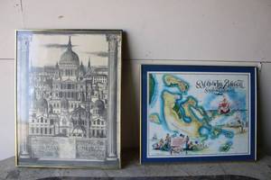 lot 31 image: Poster of Tribute to St. Pauls Cathedral by Christopher Wren and Map of the Bahamas Signed Angelo L. Roker 1980