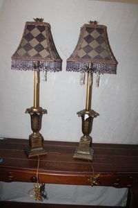 lot 69 image: Pair of Table Lamps with Purple Dangle Beads on Shade