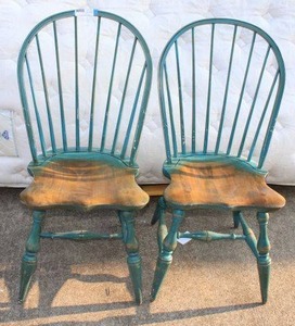 lot 52 image: Pair of Wood Kitchen Chairs Windsor Style
